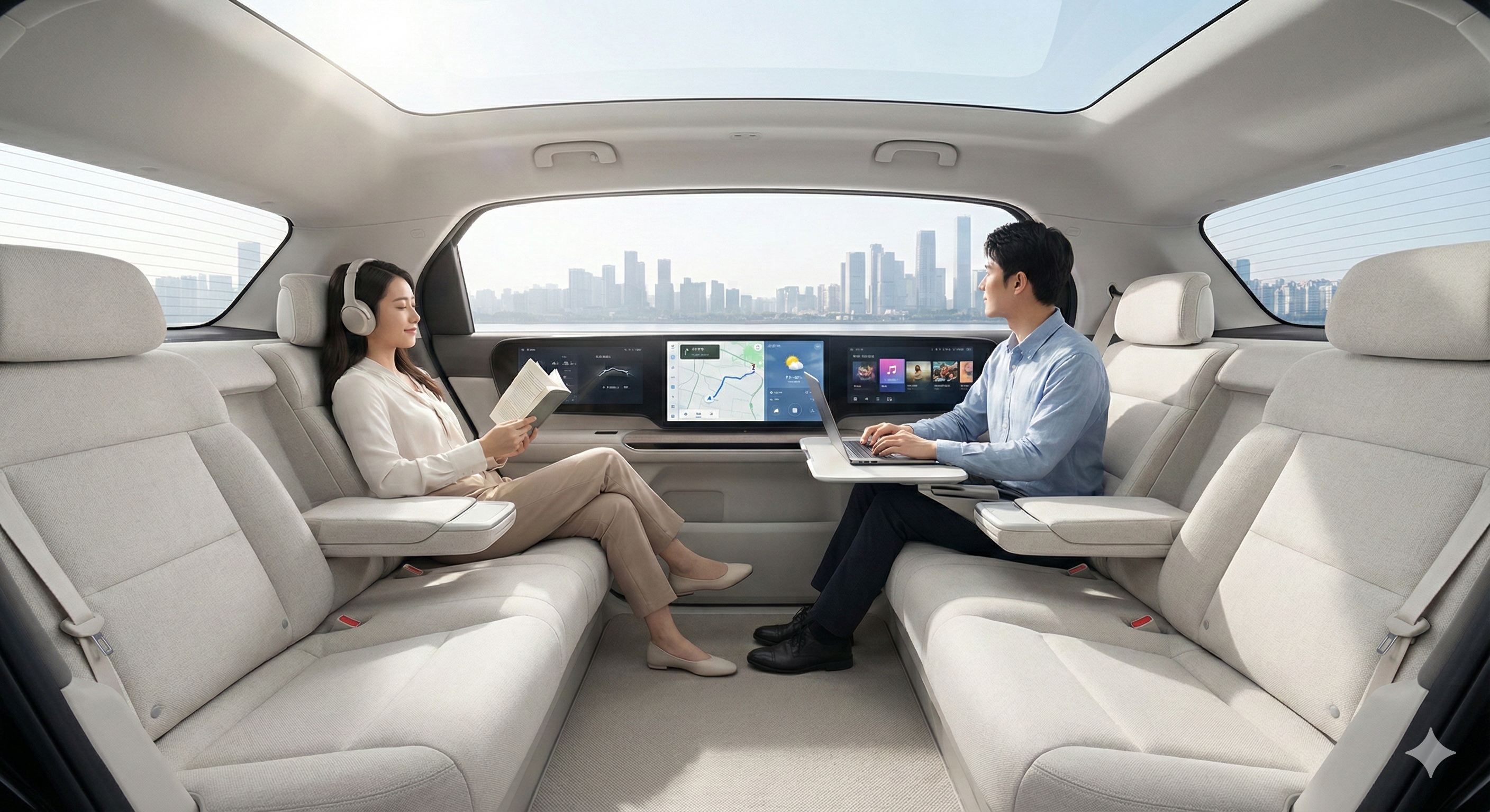 Inside a robotaxi with a calm passenger experience