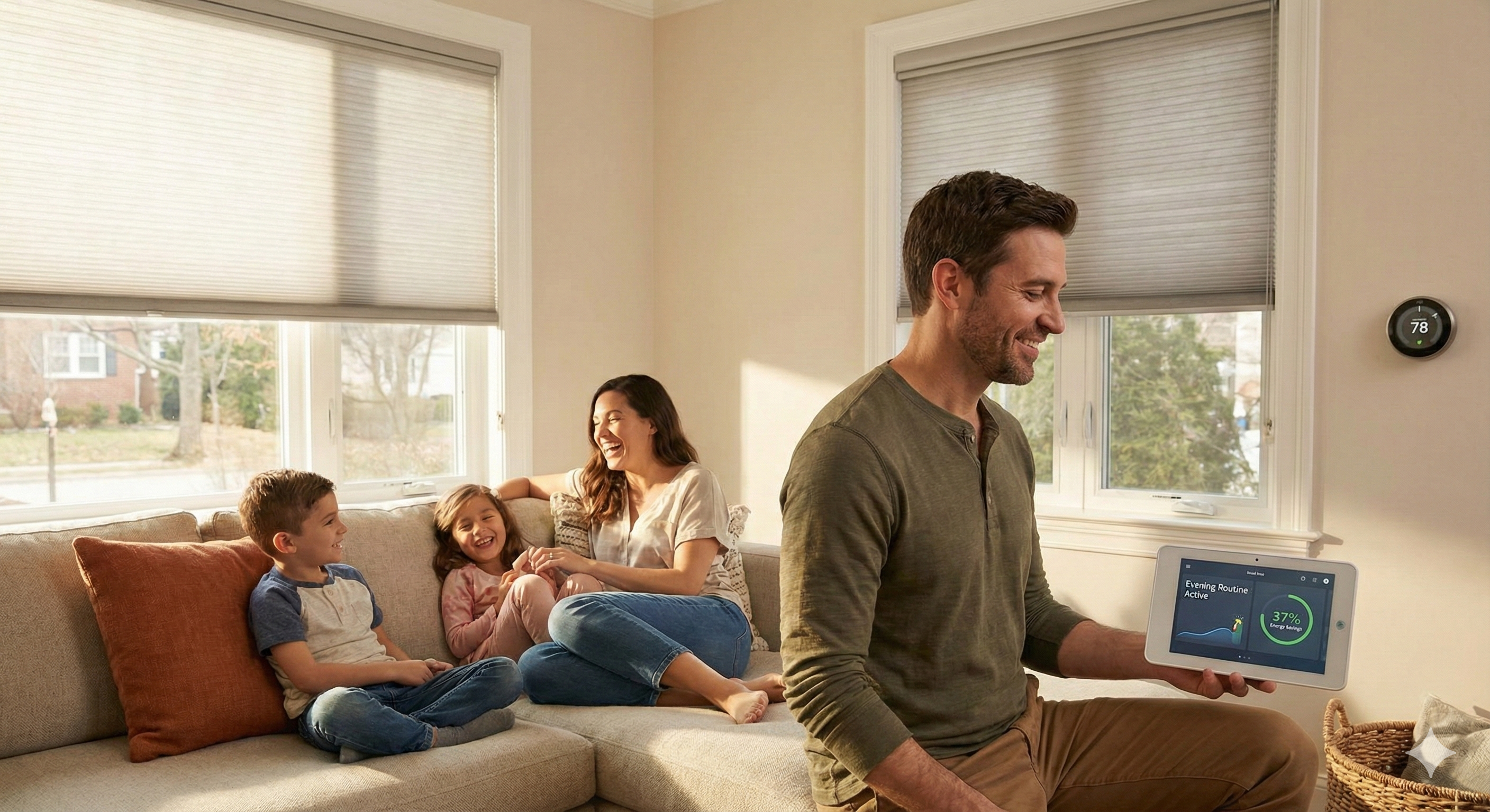 Family using smart home routines with privacy controls